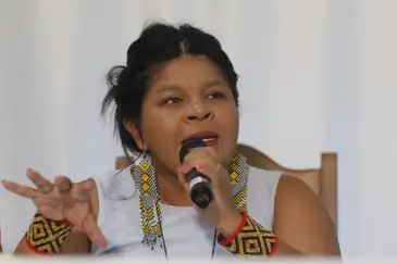 Entrevista coletiva da ministra dos Povos Indígenas, Sônia Guajajara, com lideranças ao voltar da visita a Terra Indígena Yanomami, no Distrito Sanitário Especial Indígena Yanomami. 
