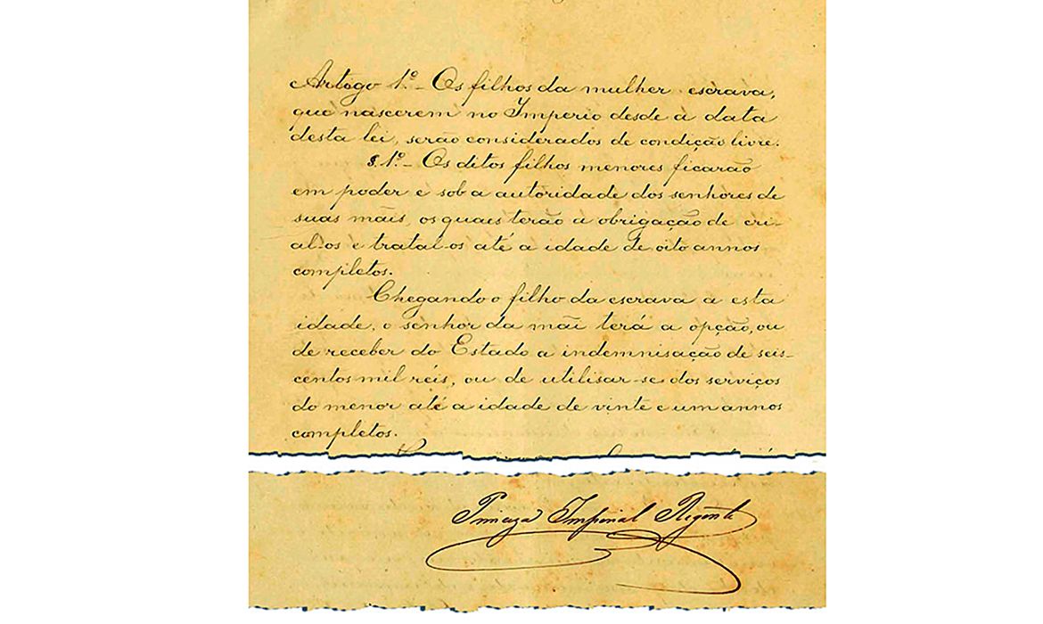 A versão original da Lei do Ventre Livre, assinada pela princesa Isabel