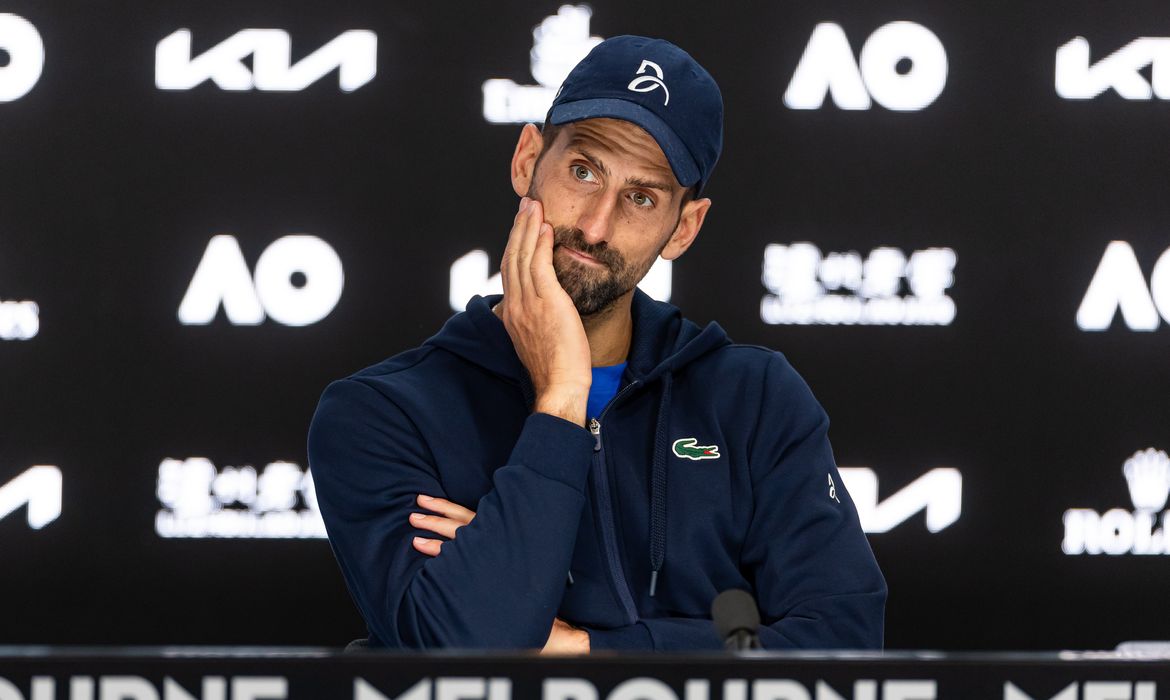Novak Djokovic em entrevista coletiva durante o Aberto da Austrália
24/01/2025  Mike Frey-Imagn Images