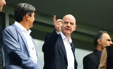 Presidente da Fifa, Gianni Infantino, durante partida Costa Rica x Irã
 31 de março de 2026     REUTERS/Kaan Soyturk