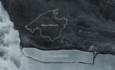 Maior iceberg do mundo atualmente à deriva, em foto de divulgação