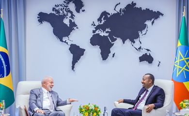 16.02.2024 - Presidente da República, Luiz Inácio Lula da Silva, durante reunião privada com o Primeiro-Ministro da Etiópia, Abiy Ahmed, no Gabinete do Primeiro-Ministro. Adis Abeba - Etiópia.

Foto: Ricardo Stuckert / PR