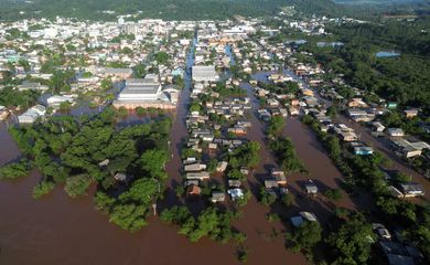 Buildings are flooded due to heavy rains, in Sao Sebastiao do Cai, Rio Grande do Sul state, Brazil, November 19, 2023. REUTERS/Diego Vara