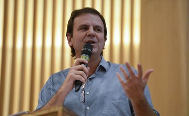 Rio de Janeiro -  Eduardo Paes, prefeito do Rio de Janeiro, durante a  Conferência 100 dias de Paz, que busca refletir o esporte na promoção da paz e do entendimento entre os povos e o legado a ser deixado pelos Jogos Olímpicos e