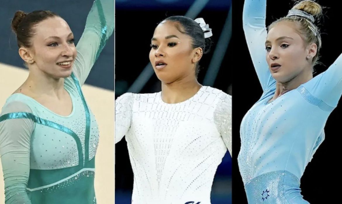ginastas Ana Barbosu, Jodan Chiles e Sabrina Maneca-Voina - revisão de notas - ginástica artística - solo - Paris 2024