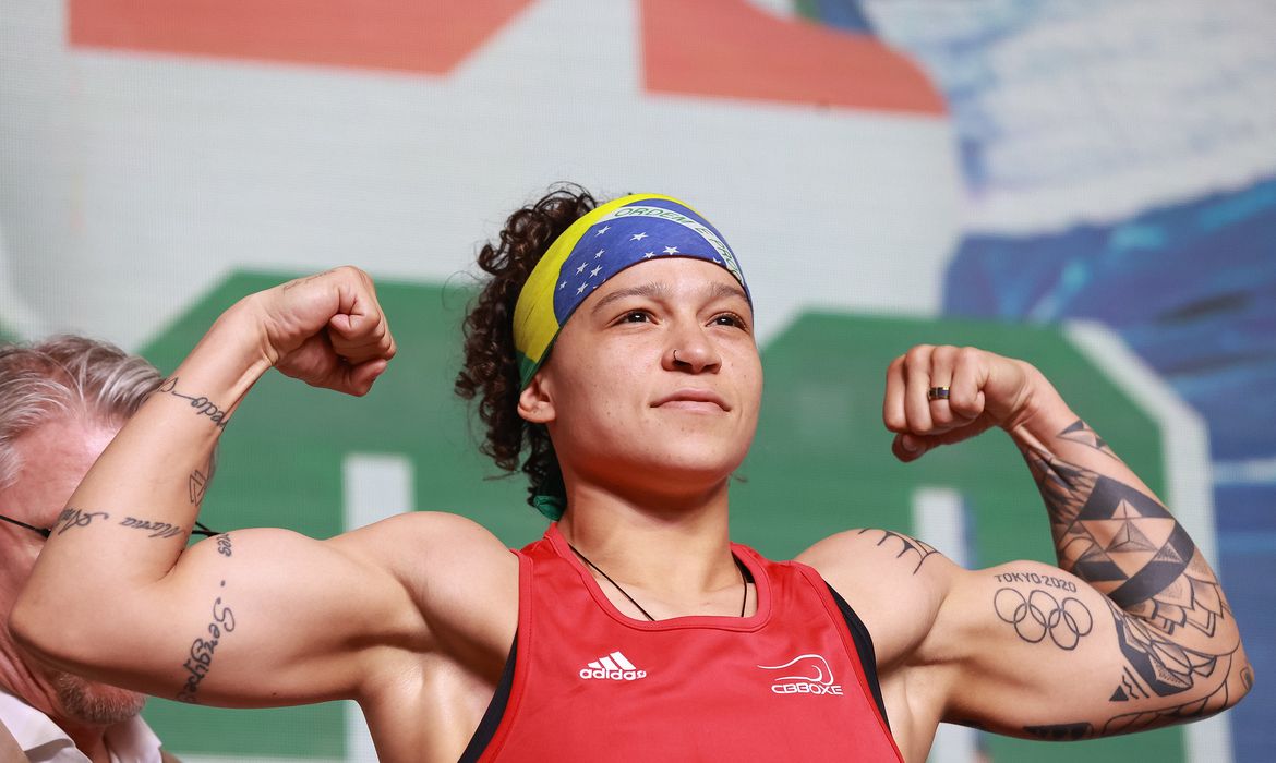 Beatriz Ferreira, em 26 de março de 2023, antes de conquistar o bicampeonato mundial de boxe