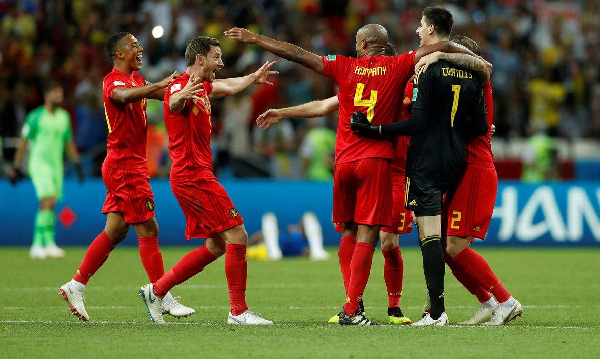 Copa 2018: Brasil e Bélgica. Jogadores da Bélgica comemoraram a vitória sobre o Brasil.