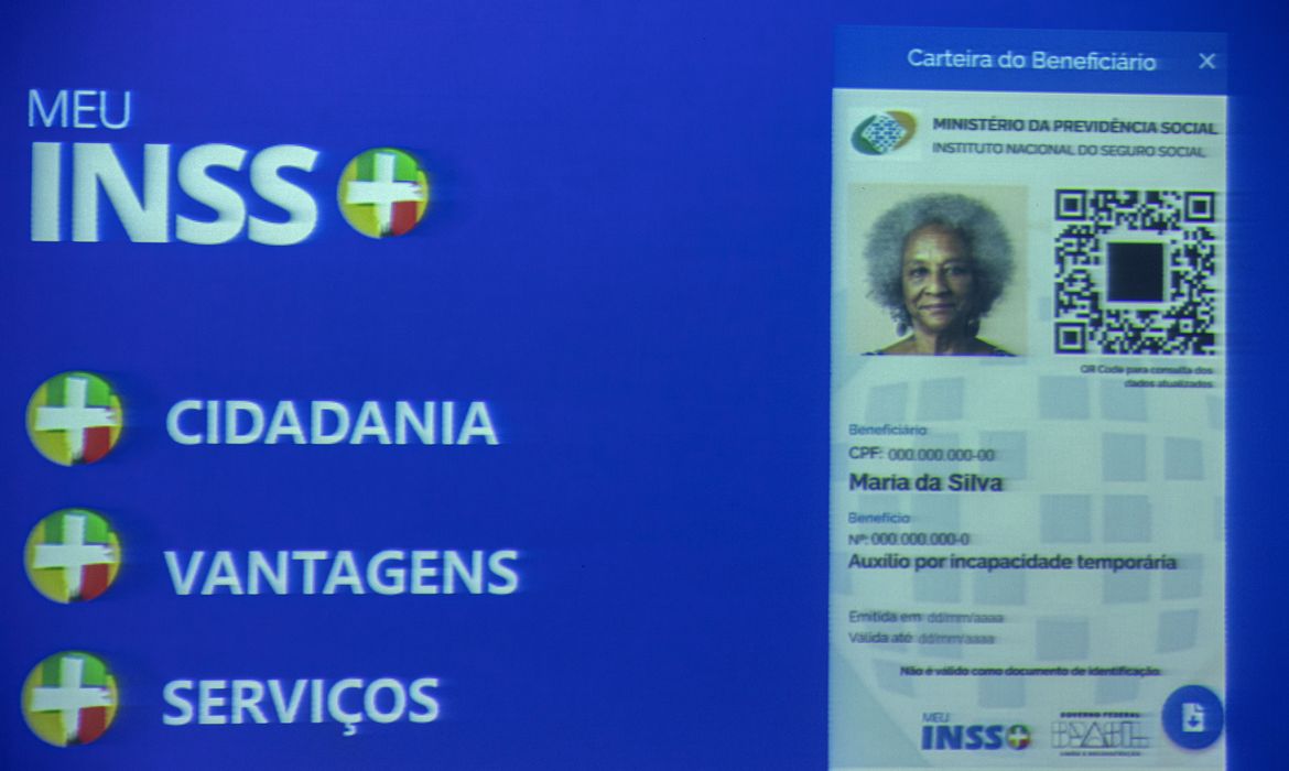 Brasília (DF) 22/05/2023 - (Reproduçāo do Telão) - Lançamento da carteira virtual do beneficiário Meu INSS+.  A carteira servirá como comprovação de beneficiário do INSS. Também vai oferecer um 