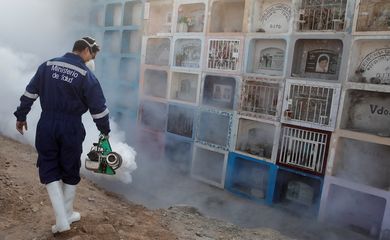 Agente sanitário tenta frear a propagação do vírus da dengue no cemitério de Nueva Esperanza em Lima, Peru
01/06/2022
REUTERS/Sebastián Castañeda