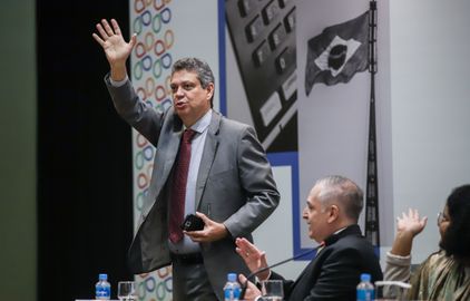 Brasília (DF), 21/02/2024,   O ministro Márcio Macêdo (secretaria-geral da Presidência), durante ciclo de debates sobre democracia. O evento pretende 