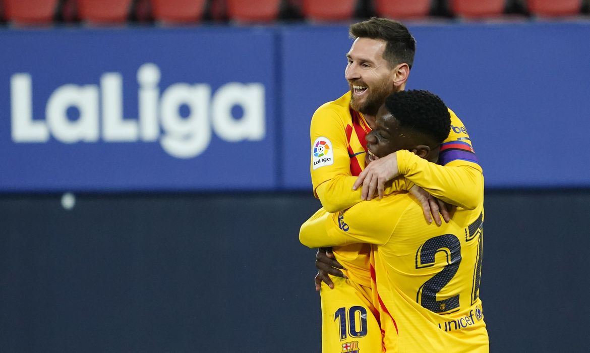 Messi comemora gol do Barcelona em jogo do Campeonato Espanhol - La Liga