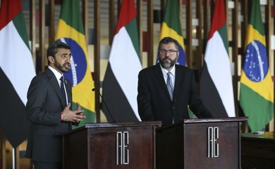 O ministro das Relações Exteriores, Ernesto Araújo, recebe o ministro dos Negócios Estrangeiros e Cooperação Internacional dos Emirados Árabes Unidos, Xeique Abdullah bin Zayed Al Nahayan, no Palácio Itamaraty.