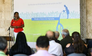 Brasília - A representante do escritório da ONU Mulheres no Brasil, Ana Carolina Querino, participa de debate sobre o tema Mudar o futuro da migração: investir em segurança alimentar e desenvolvimento rural (Marcelo Camargo/Agência Brasil)
