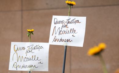 Rio de Janeiro (RJ), 30/10/2024 – Ato pede Justiça por Marielle e Anderson em frente ao Tribunal de Justiça, no centro do Rio de Janeiro. Foto: Tomaz Silva/Agência Brasil