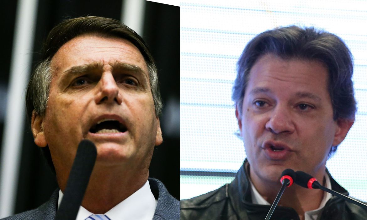 Candidatos à Presidência Jair Bolsonaro (PSL) e Fernando Haddad (PT).
