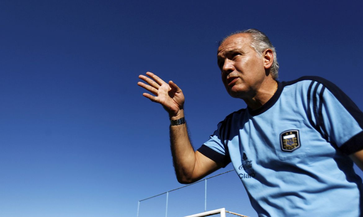 Argentina's national soccer team head coach Alejandro Sabella reacts during an interview with Reuters in Buenos Aires