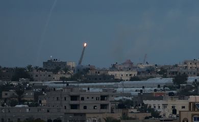 Rocket is fired towards Israel, in the southern Gaza Strip