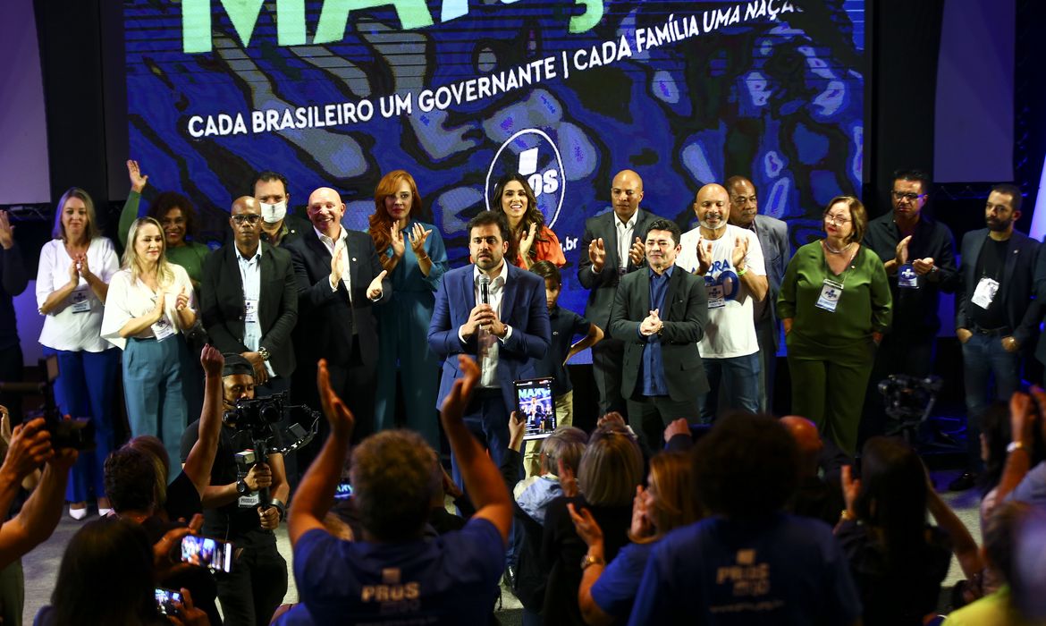 O Partido Republicano da Ordem Social (Pros) realiza convenção naciona para oficializar o nome de Pablo Marçal como candidato do partido a presidente da República nas Eleições 2022.