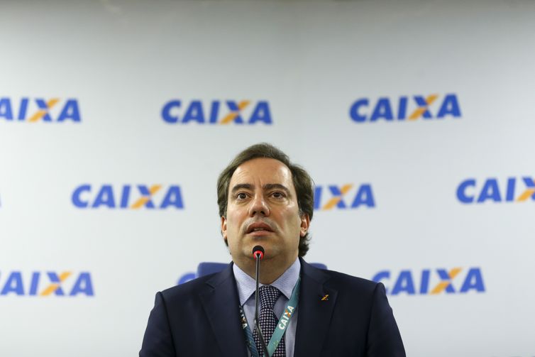  O presidente da CAIXA, Pedro Guimarães, durante entrevista coletiva para anunciar os calendários de pagamentos do FGTS e das cotas do PIS.  