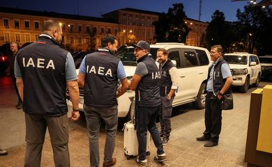 Members of IAEA mission depart for visit to Zaporizhzhia nuclear power plant amid Russia's invasion of Ukraine, in central Kyiv