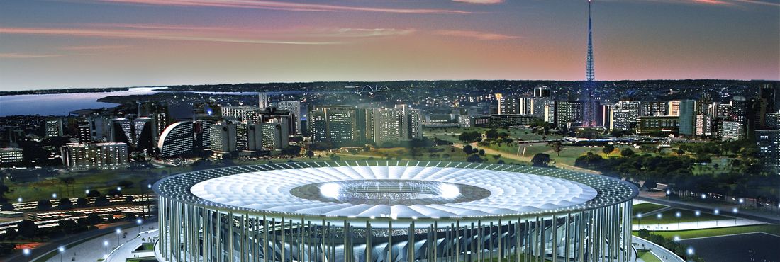 Projeção do Estádio Naional de Brasília, palco da Copa das Confederações e Copa do Mundo.