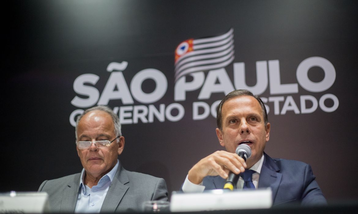 O Governador João Doria e a cúpula da segurança pública do Estado concedem,  coletiva de imprensa sobre transferência de presos.