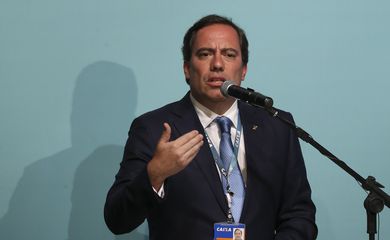 O novo presidente da Caixa Econômica Federal, Pedro Guimarães, durante a cerimônia de transmissão do cargo 