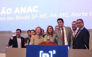 O ministro da Infraestrutura, Marcelo Sampaio, participa do leilão da sétima rodada do programa de concessões aeroportuárias, realizado na B3, a bolsa de valores de São Paulo.