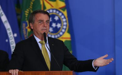 O presidente da República, Jair Bolsonaro, durante lançamento do novo sistema nacional de recadastramento de pescadores profissionais.