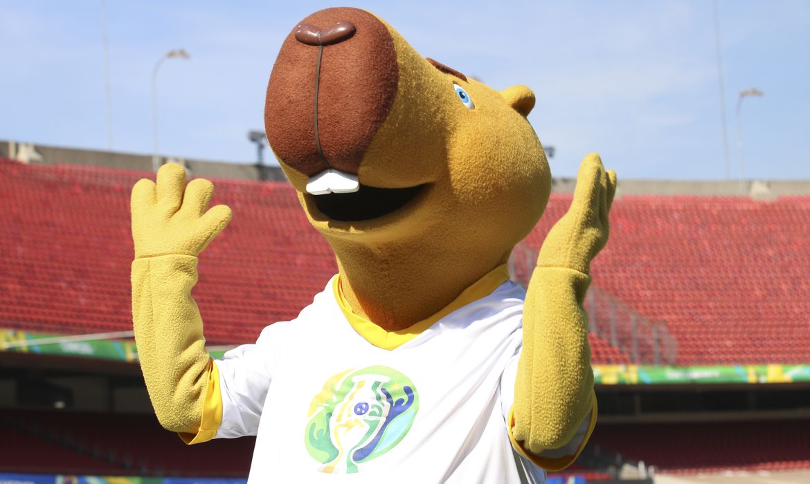 Mascote da Copa América Brasil 2019, no Estádio do Morumbi, zona oeste de São Paulo.