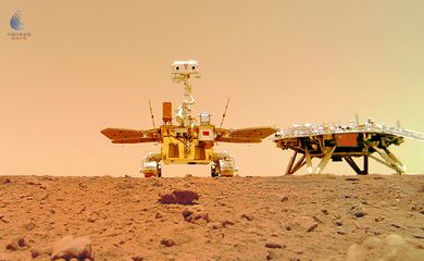 Handout image of Chinese rover Zhurong and the lander of the Tianwen-1 mission on Mars