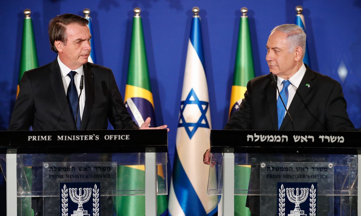 O presidente da República, Jair Bolsonaro, e o primeiro-ministro de Israel, Benjamin Netanyahu, durante declaração conjunta em Jerusalém.