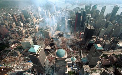 Aerial view of ground zero at the World Trade Center in New York on September 26, 2001. Fifteen days..