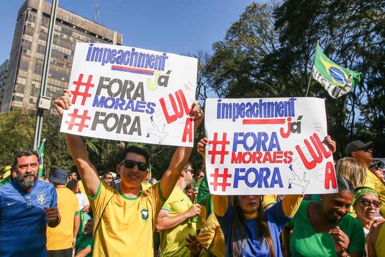 Cadu Pinotti/Agência Brasil São Paulo (SP), 03/08/2025 - Apoiadores do ex-presidente Jair Bolsonaro realizaram manifestação na avenida Paulista e em diversas cidades do país. Os atos foram convocados por aliados de Bolsonaro.
Foto: Cadu Pinotti/Agência Brasil