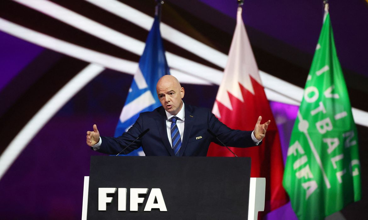 Presidente da Fifa, Gianni Infantino, durante Congresso da entidade em Doha, no Catar