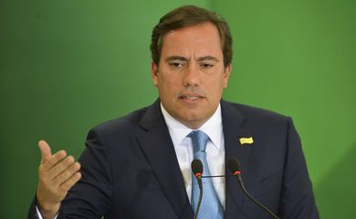 O presidente da Caixa, Pedro Guimarães, durante cerimônia de posse aos presidentes dos bancos públicos. 