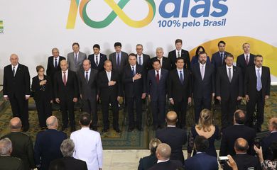 O presidente Jair Bolsonaro, participa da cerimônia dos 100 dias de governo