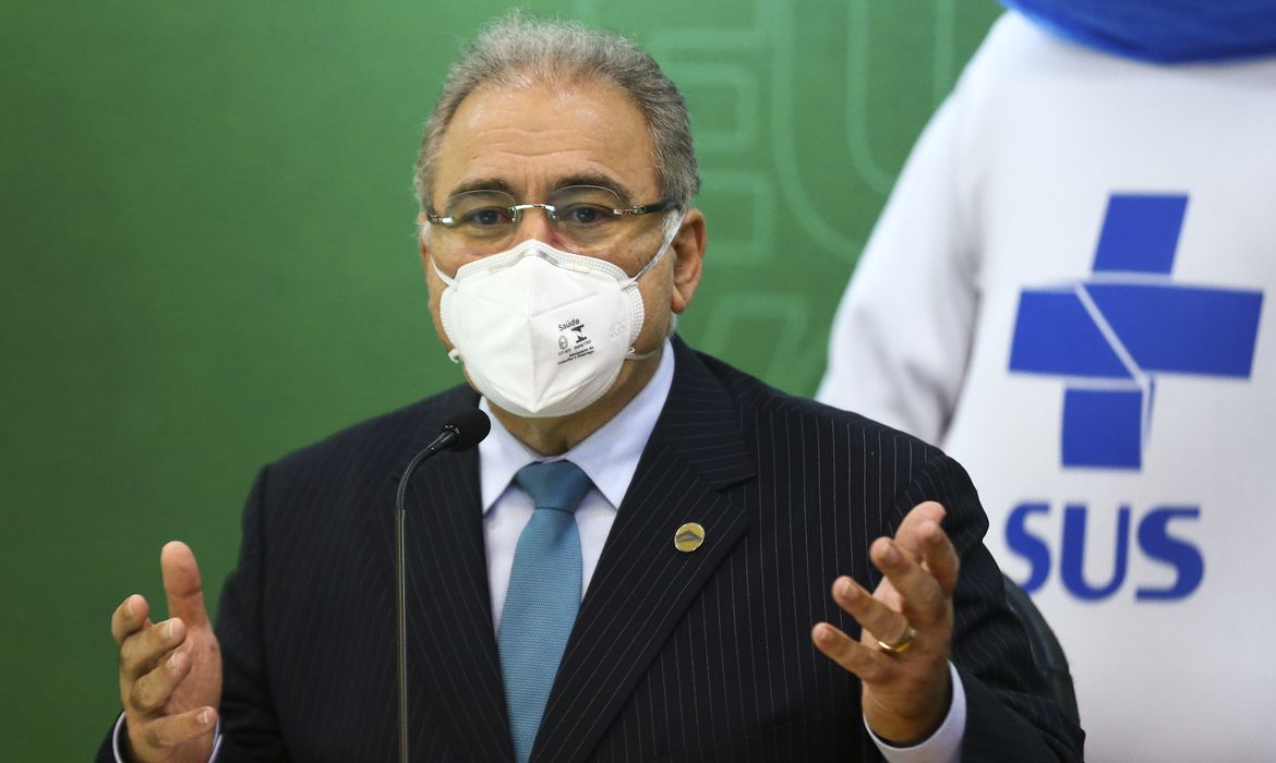 O ministro da Saúde, Marcelo Queiroga, durante o lançamento da Campanha Nacional de Vacinação contra a gripe.