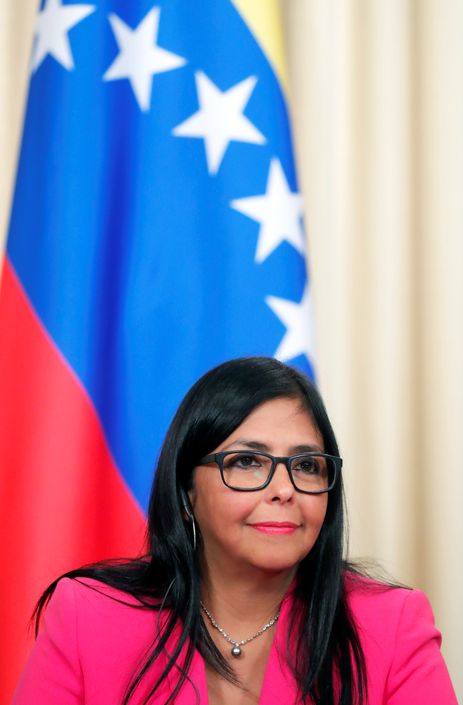 A vice-presidente da Venezuela, Delcy Rodriguez, durante coletiva de imprensa em Moscou, Rússia.