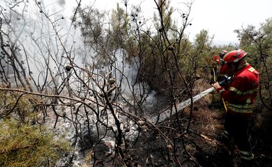 Bombeiros trabalham em incêndio florestal em Portugal