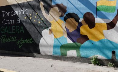Rio de Janeiro (RJ), 23/07/2023 - Trechos da Rua Pereira Nunes, em Vila Isabel, pintados para a Copa do Mundo de futebol feminino. Foto: Fernando Frazão/Agência Brasil