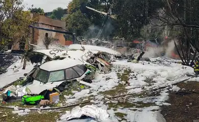 São Paulo (SP) 10/08/2024 - Destroços do acidente aéreo que envolveu avião da Voepass que ocorreu em Vinhedo interior de São Paulo.
Foto: Secretária de Segurança de São Paulo/Divulgação