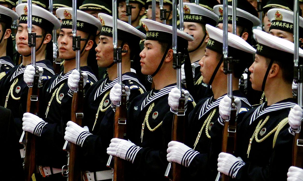 FILE PHOTO: An honour guard consisting of members of the Chinese navy stand in formation during a welcoming ceremony in the Great Hall of the People in Beijing