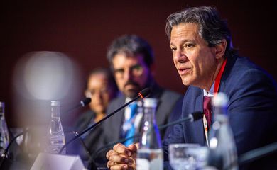 12/10/2023, O ministro da Fazenda, Fernando Haddad, durante reunião do FMI em Marrocos. Foto:Diogo Zacarias/MF