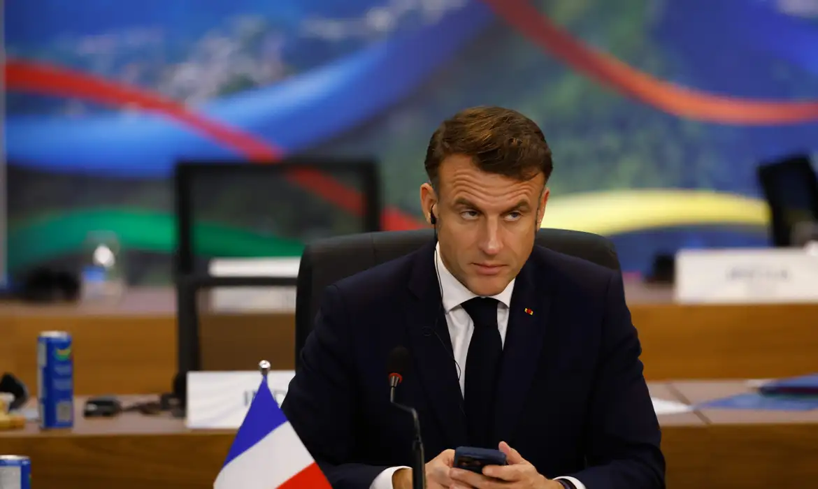 Rio de Janeiro(RJ), 18/11/2024 - O presidente da França, Emmanuel Macron participa da plenária sobre reforma das instituições no G20.  Foto: Tânia Rêgo/Agência Brasil