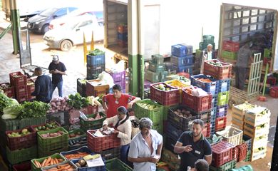 No Ceasa-DF, movimentação de descarga de hortifruti. 