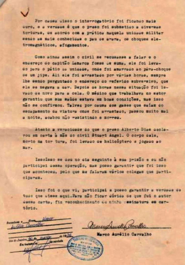 Rio de Janeiro (RJ) -  Família de Stuart Angel vai periciar suposto documento sobre tortura. Carta-confissão de militar de 1976 tem autenticidade questionada por especialistas. Foto: TV Brasil/Reprodução