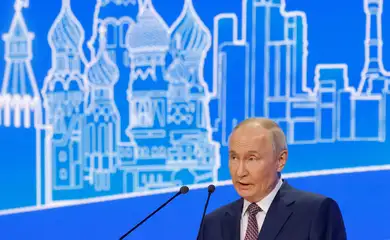 Presidente russo Vladimir Putin em Moscou
 18/3/2025   Reuters/Maxim Shemetov/Proibida reprodução