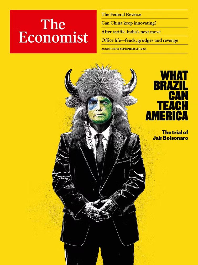 The Economist/Divulgação Brasília (DF) 28/08/2025 - Ex-Presidente da República, Jair Bolsonaro, ilustra uma arte na capa do site The Economist. Foto: The Economist/Divulgação