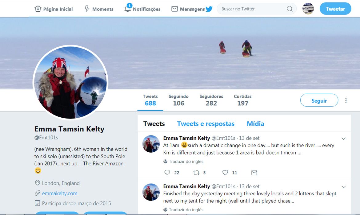 A atleta britânica Emma Kelty fez postagens na rede social Twitter antes do desaparecimento (Reprodução Facebook)